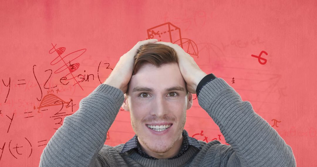 Concerned Student with Math Formulas Overlay