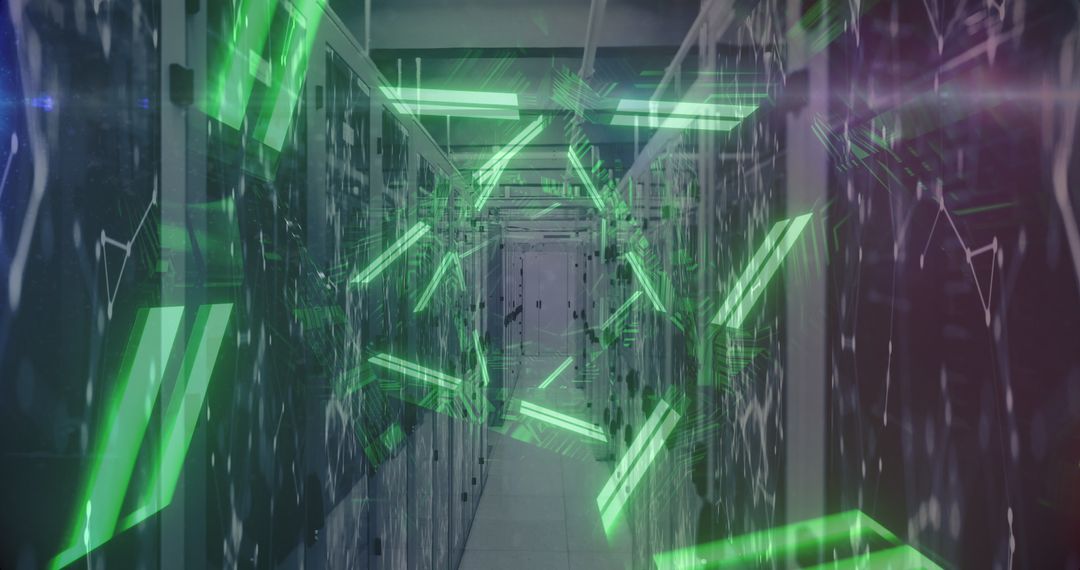 Futuristic Data Center with Neon Network Connections
