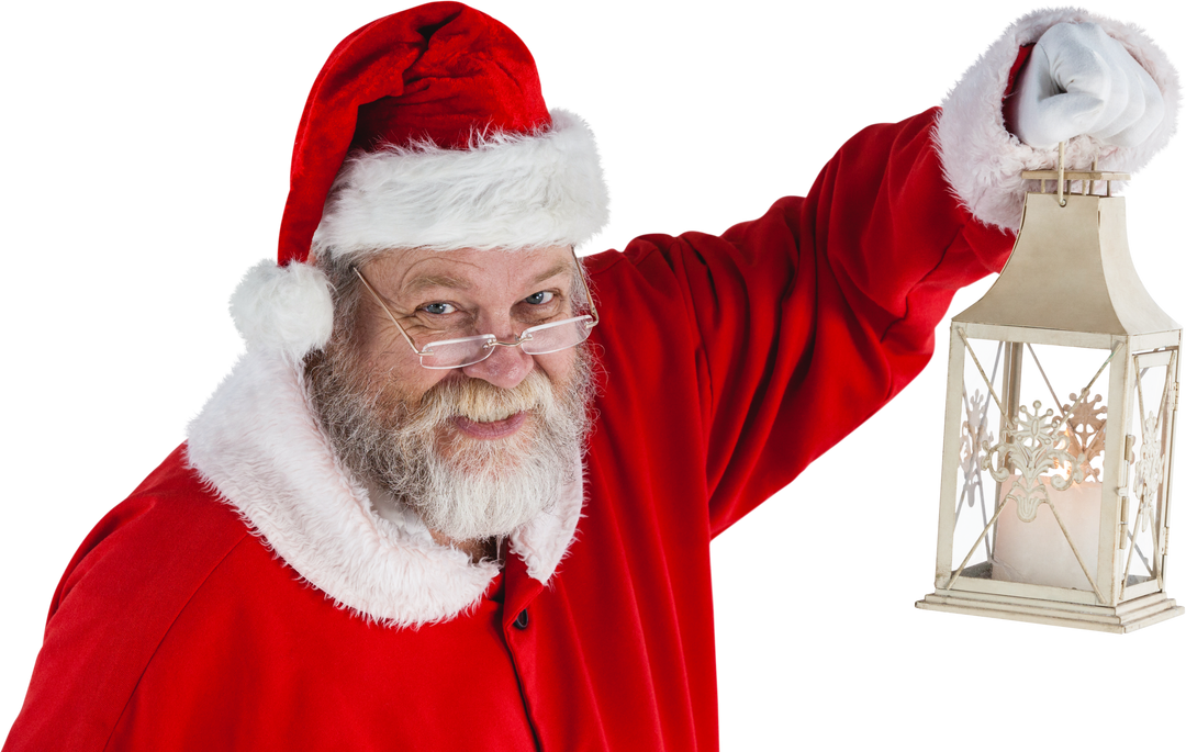 Santa Claus Holding Transparent Christmas Lantern Smiling - Download Free Stock Images Pikwizard.com