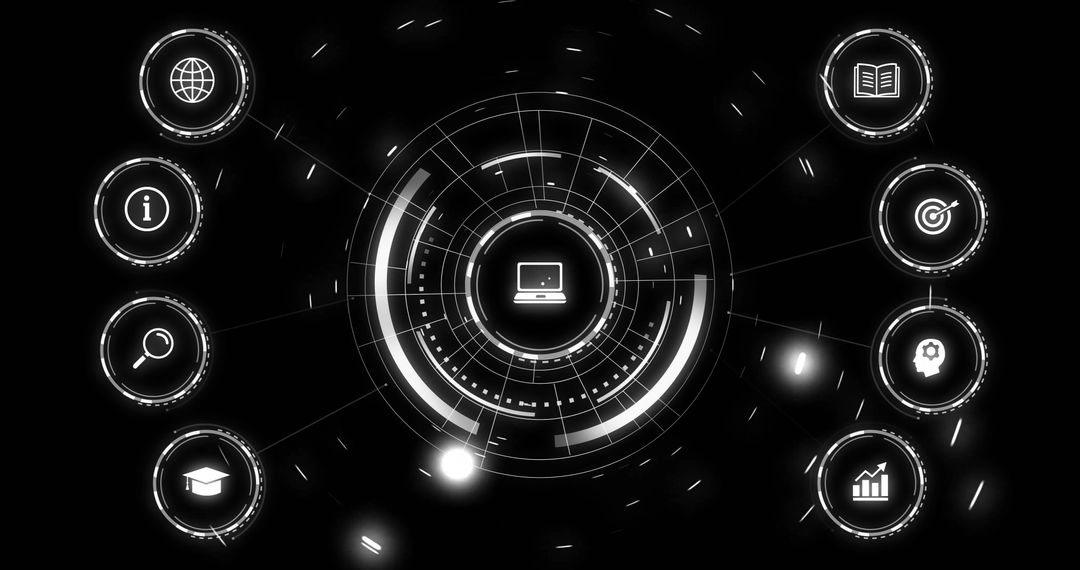 Digital Network of Data and Connection Icons on Dark Background