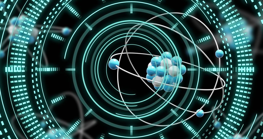 Futuristic Atom Model with Digital Data Streams