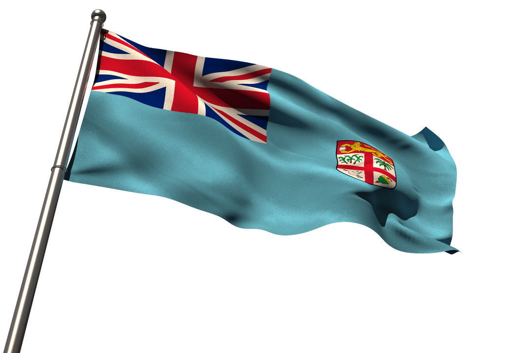 Fiji Flag Waving Against Clear Sky with Transparent Background