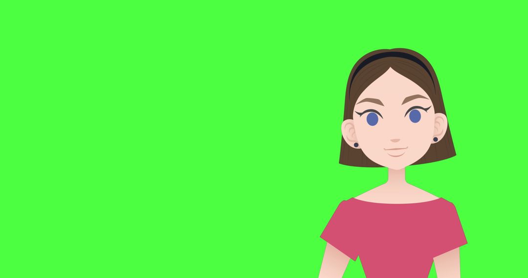 Cartoon Woman on Green Background with Copy Space for Text