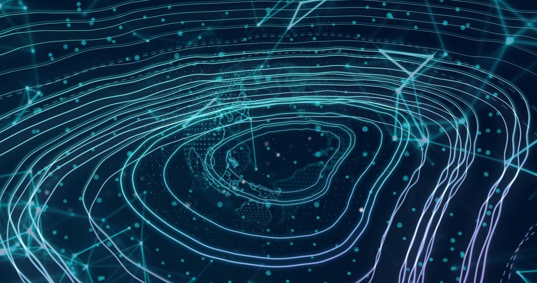 Futuristic Digital Network with Neon Contour Rings in Cyberspace