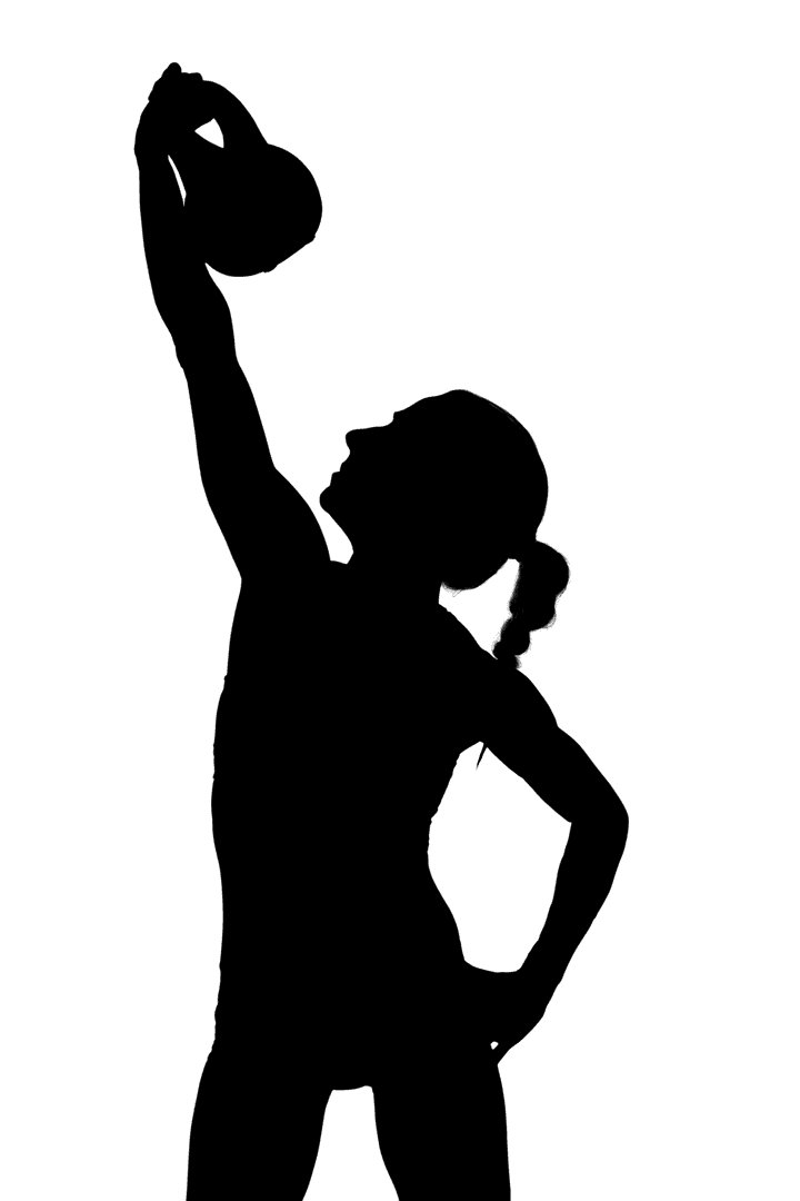 Transparent Silhouette Woman Raising Dumbbell in Strength Pose