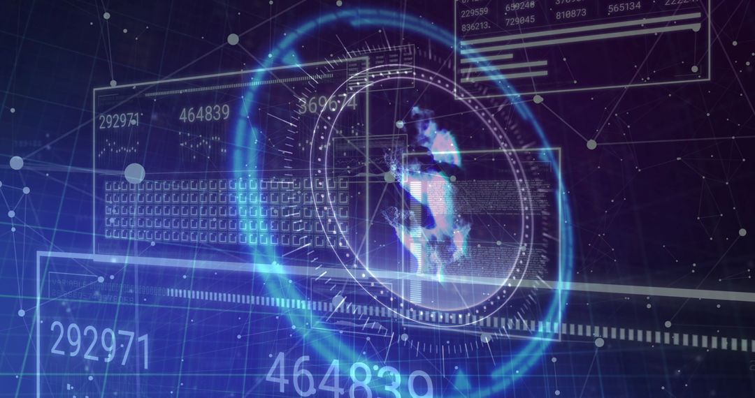 Futuristic Holographic Globe Digital Interface with Data Visualization