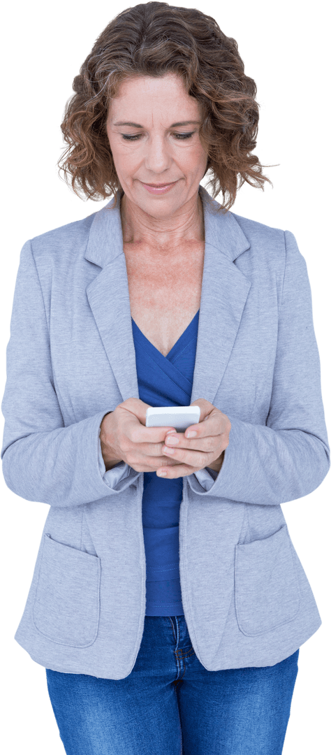 Creative Businesswoman Texting on Smartphone Transparent Background