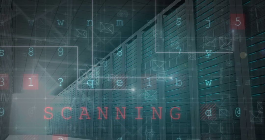 Cybersecurity Interface with Data Stream and Security Symbols