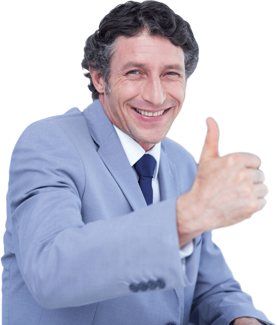 Transparent Background of Smiling Businessman Giving Thumbs Up