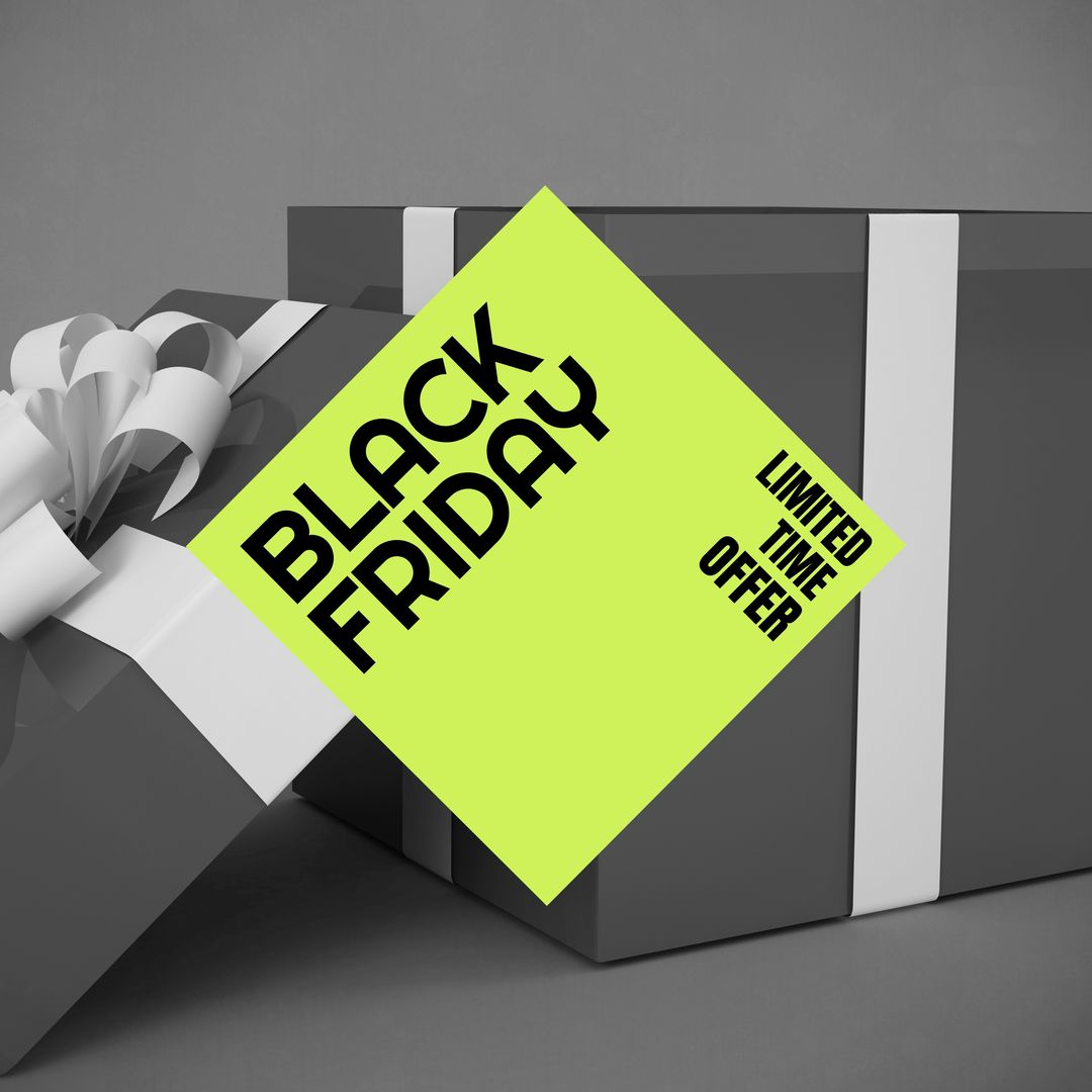 Composition of black friday text on green sign over present with ribbon - Download Free Stock Templates Pikwizard.com