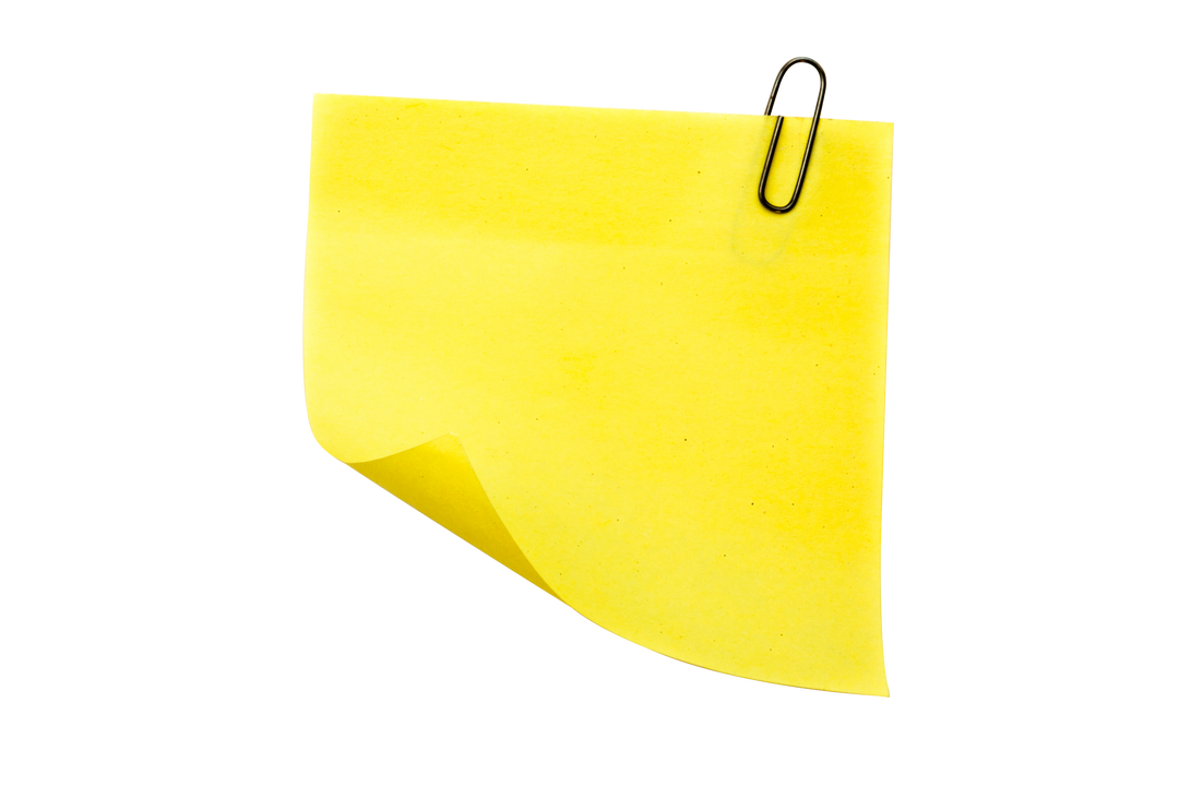 Transparent Yellow Memo Note with Clip on Transparent Background - Download Free Stock Images Pikwizard.com