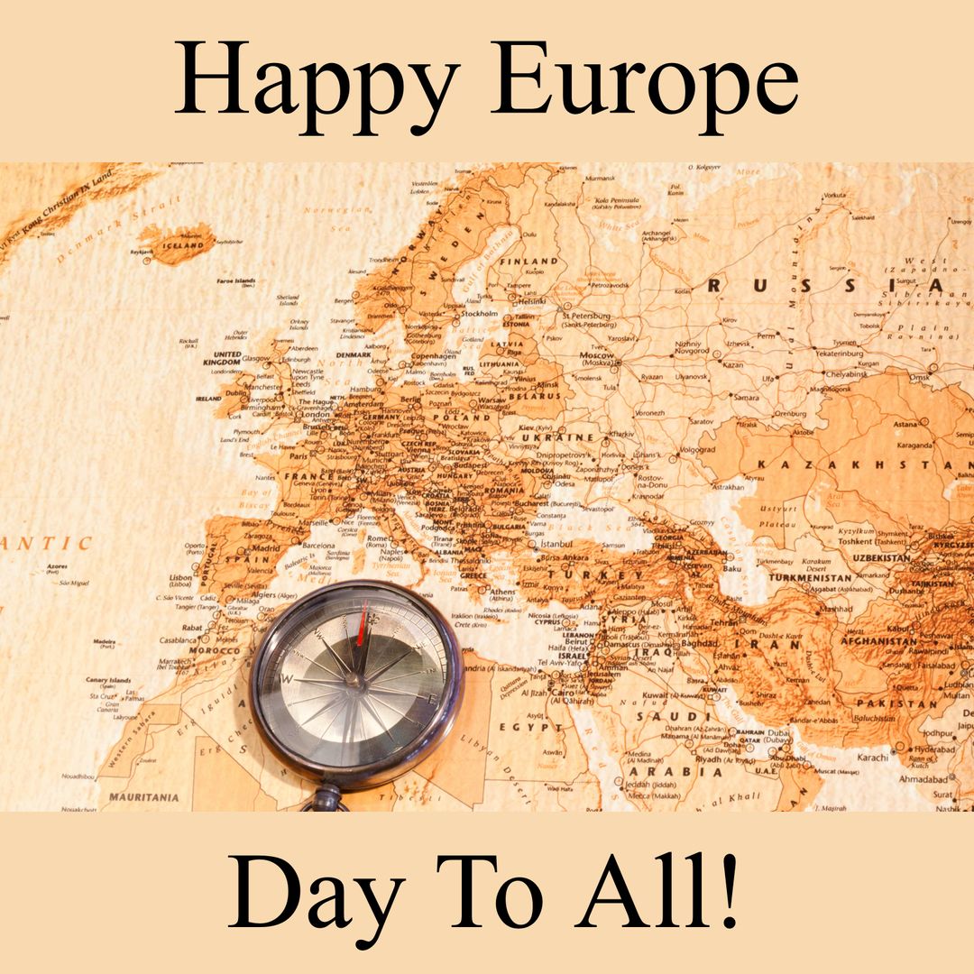 Happy Europe Day Greeting Over Vintage Map