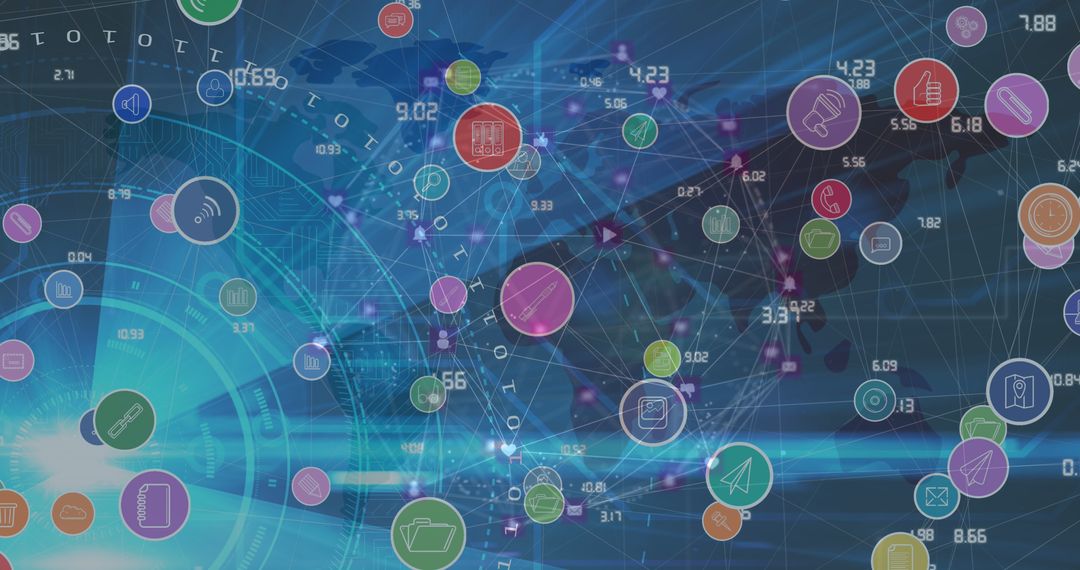 Global Network with Data Icons and Digital Connections