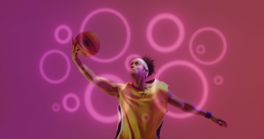 Dynamic Basketball Player in Neon Abstract Background