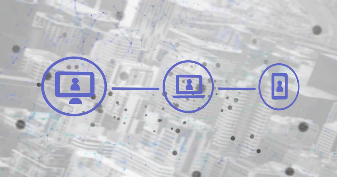 Digital Communication Icons on Futuristic Cityscape Background