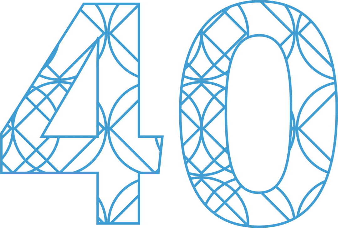 Decorative Blue Patterned Number 40 on Transparent Background