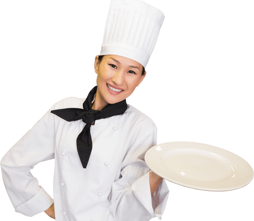 Transparent Background Smiling Chef Holding Empty Plate - Download Free Stock Images Pikwizard.com