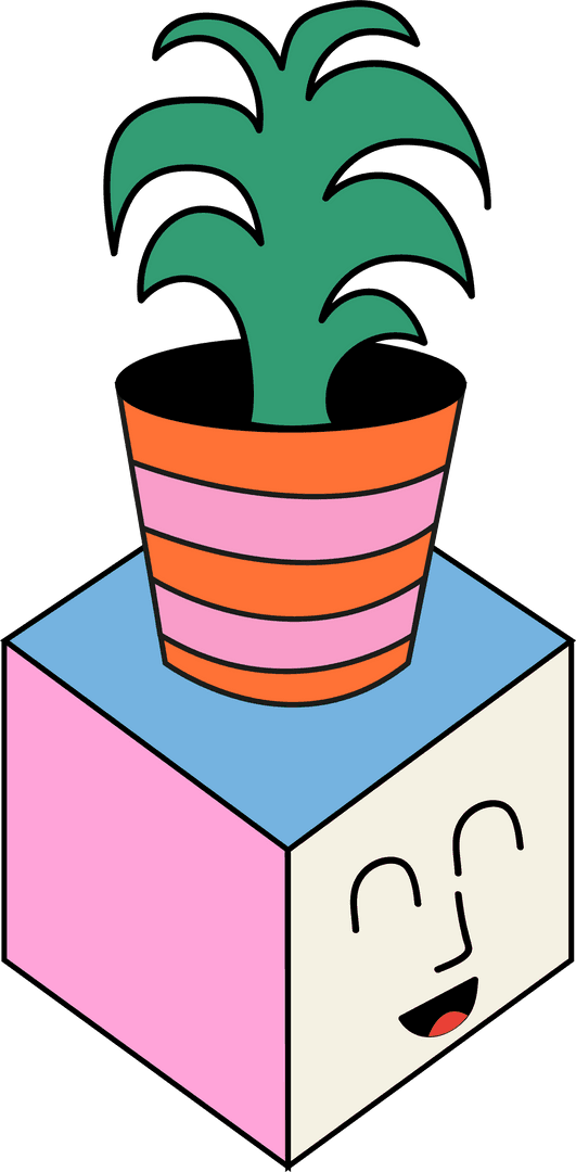 Playful Cube with Plant on Transparent Background