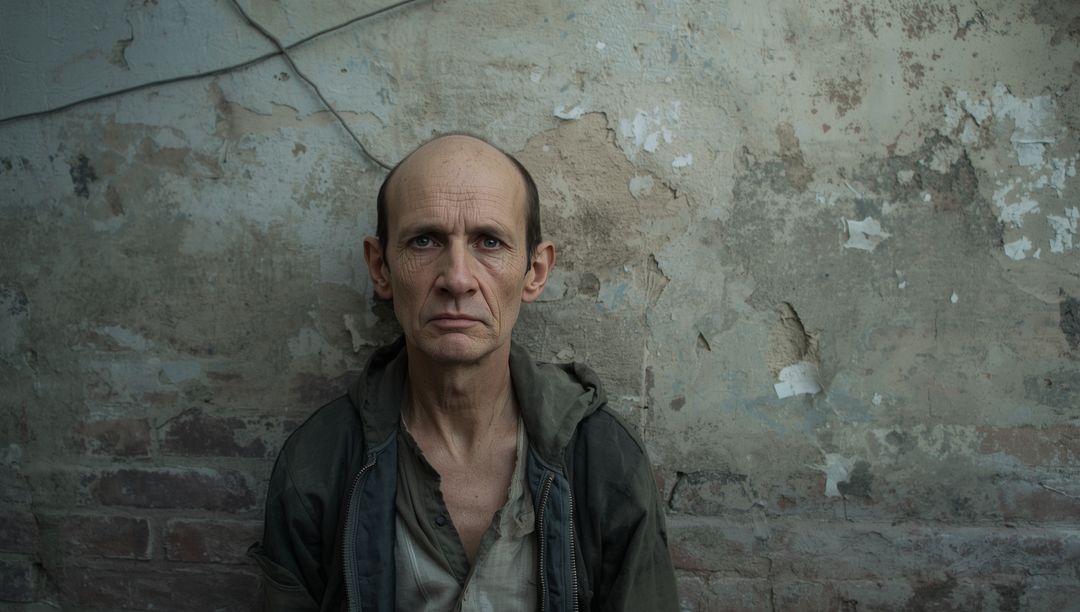 Man Leaning Against Weathered Wall in Urban Decay Setting