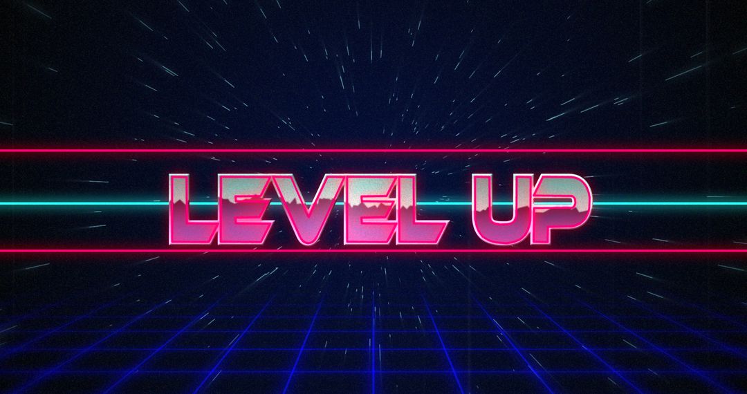 Retro Level Up Neon Glitch Effect Digital Wallpaper