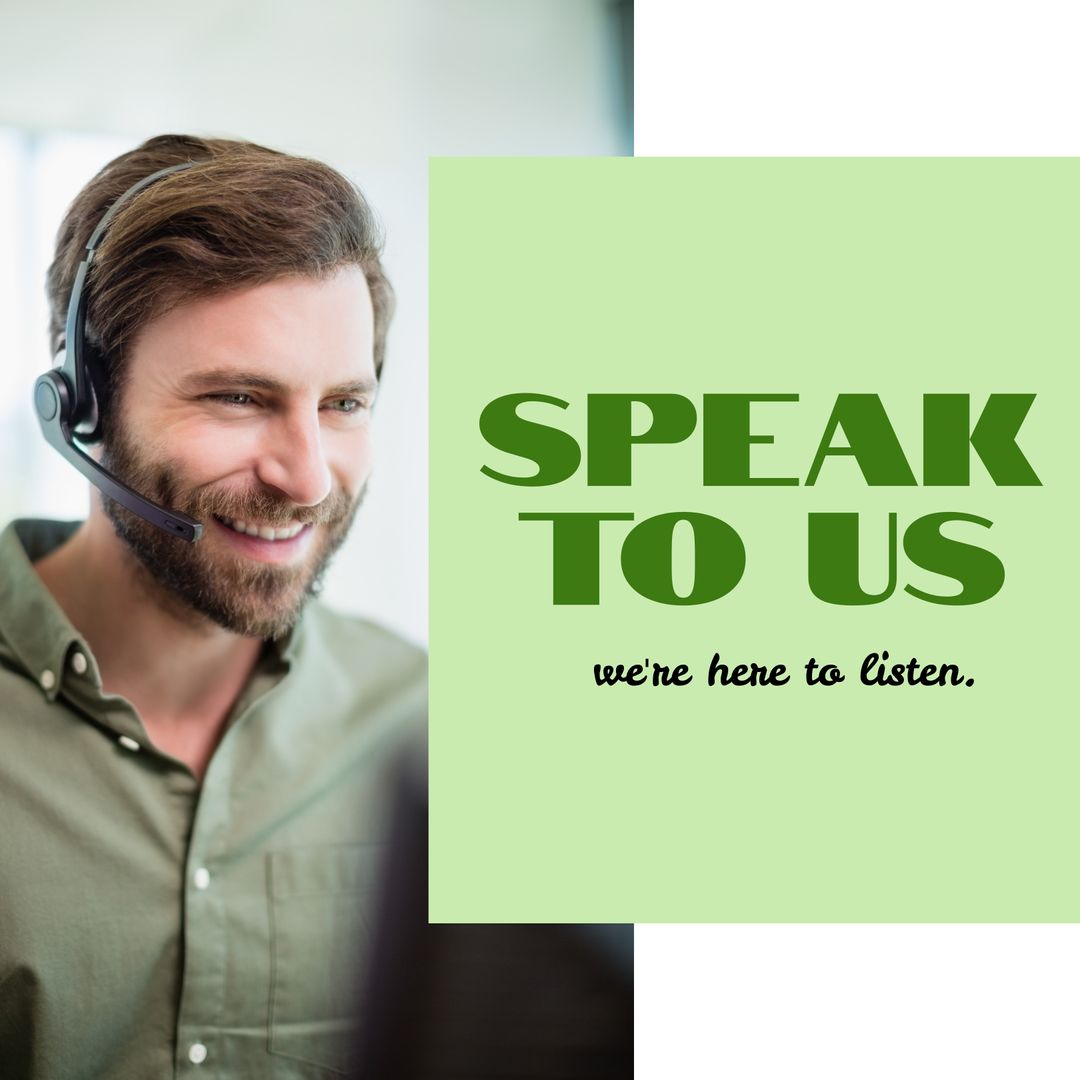 Smiling Call Center Worker Using Headset Providing Support - Download Free Stock Templates Pikwizard.com