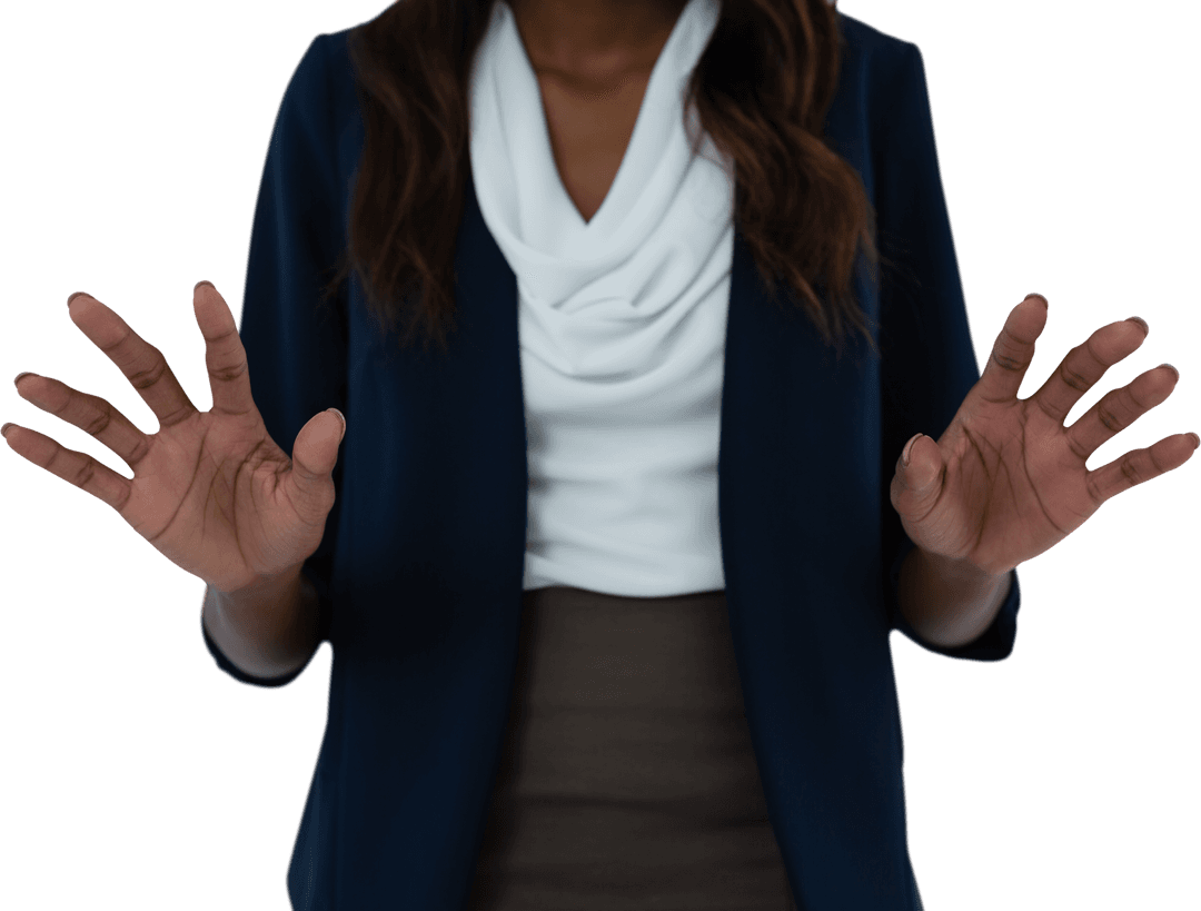 Businesswoman Interface Interaction with Hands on Transparent Background