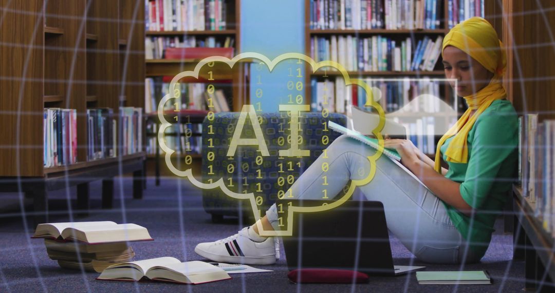 Diverse Student Engaging with Artificial Intelligence in Library