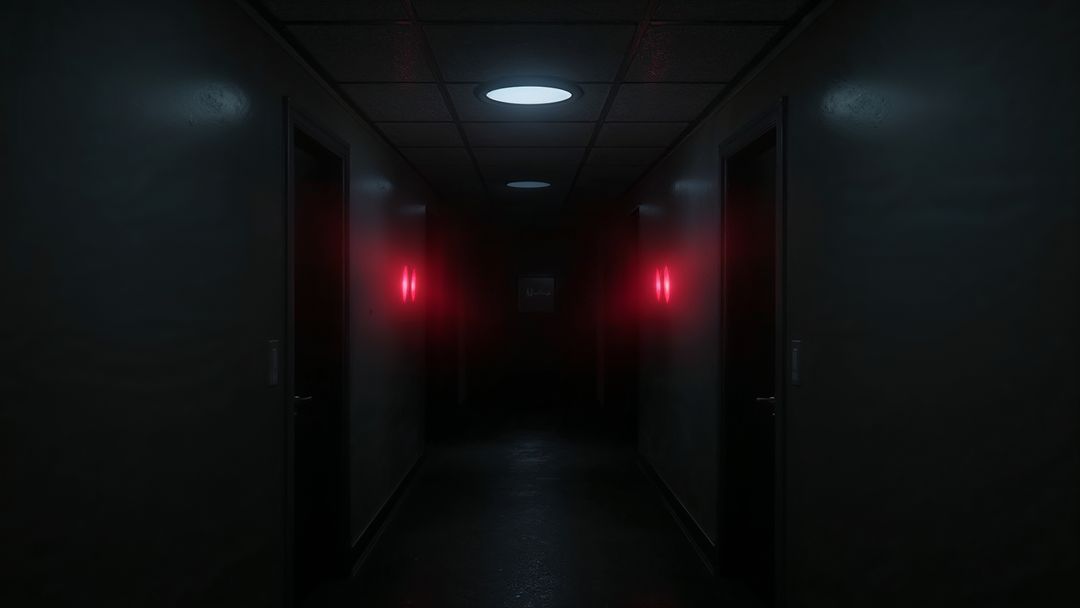 Dark Futuristic Corridor with Red Warning Lights