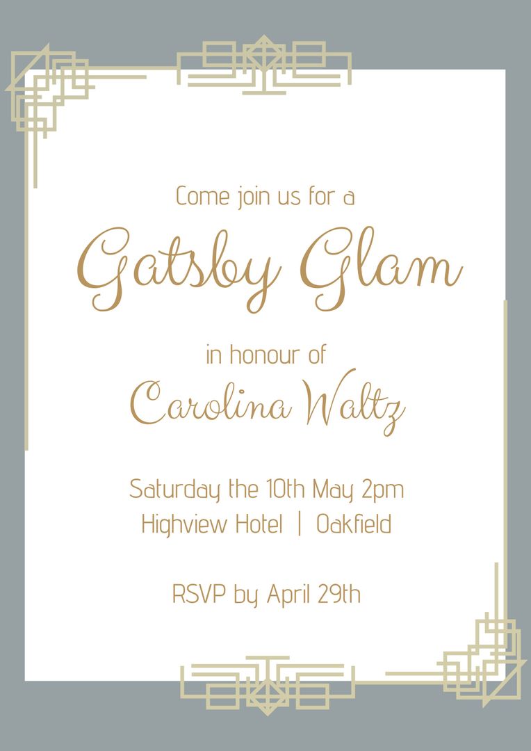 Art Deco Gatsby Glam Wedding Invitation with Elegant Gold Details - Download Free Stock Templates Pikwizard.com