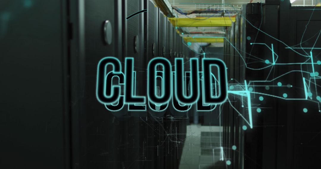 Cloud Computing Technology Text Overlay on Server Room