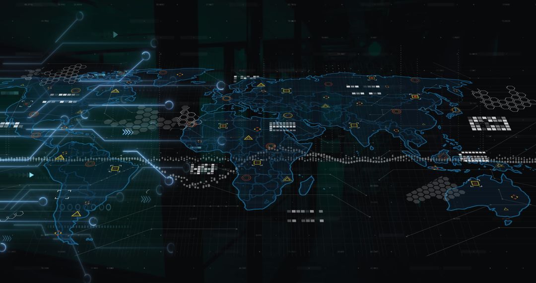 Futuristic Global Digital Map with Data Nodes and Connectivity