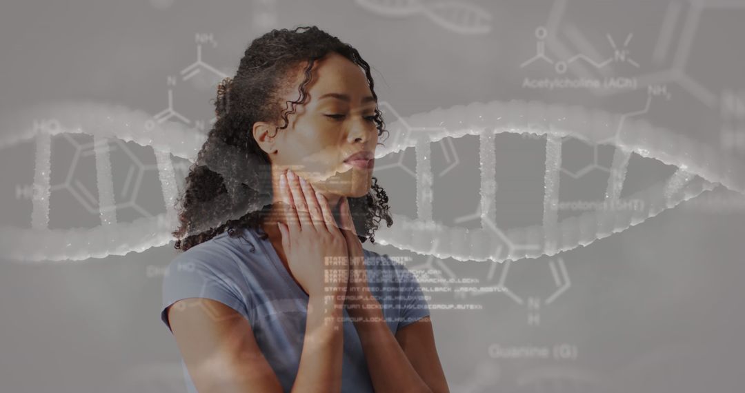 Graphic of Woman with Sore Throat and DNA Helix Background - Free Images, Stock Photos and Pictures on Pikwizard.com