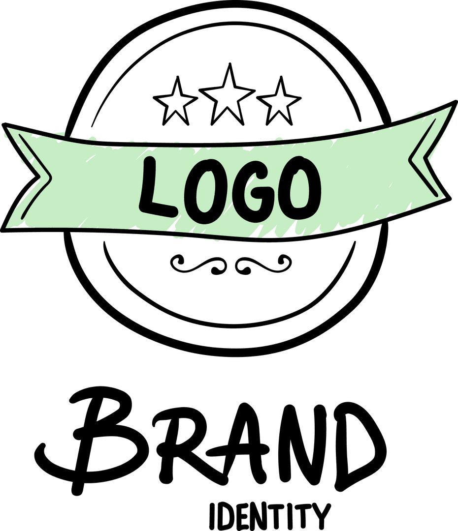 Decorative Green Banner Logo On Transparent Background