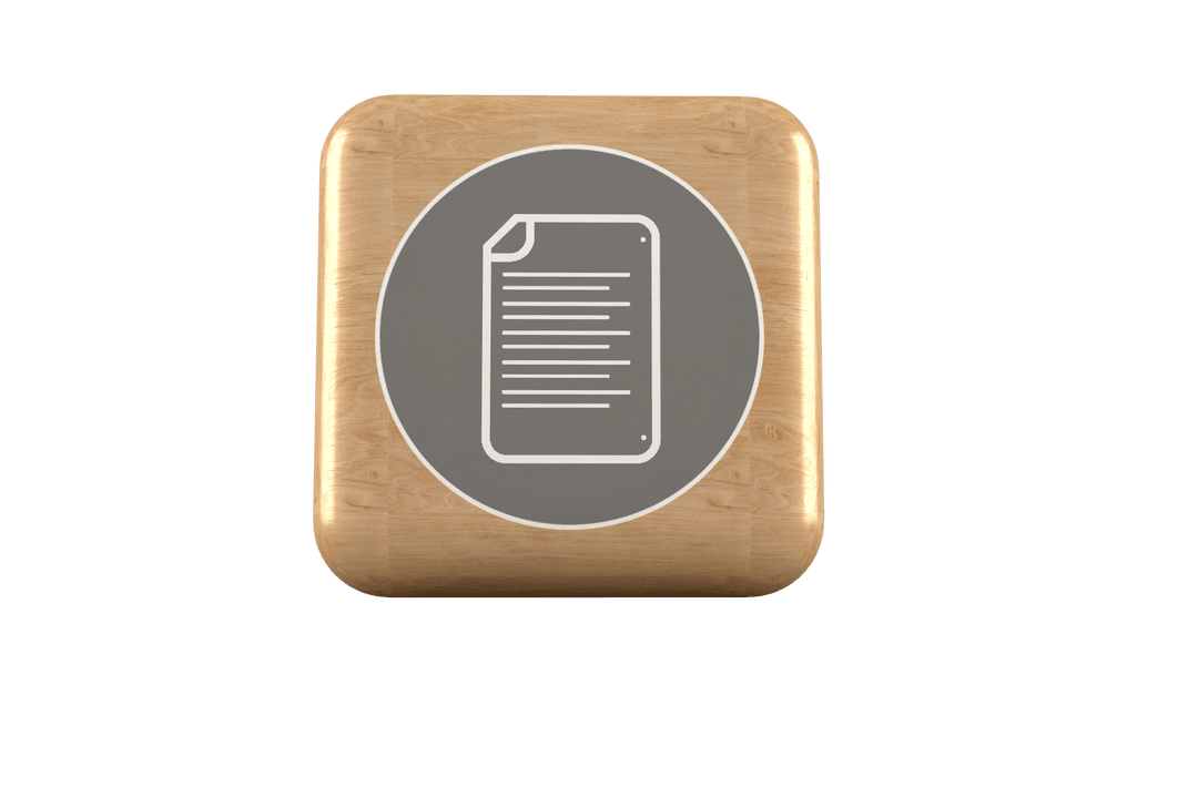 Transparent Wooden Cube Icon with Notebook Symbol for Writing Apps