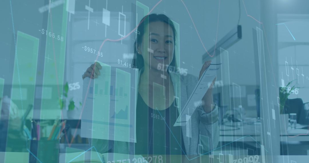 Businesswoman Using Digital Interface with Financial Data