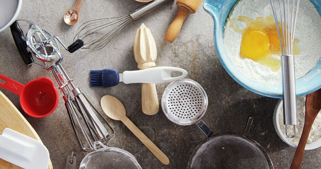 Assorted Kitchen Baking Tools and Ingredients on Countertop - Free Images, Stock Photos and Pictures on Pikwizard.com