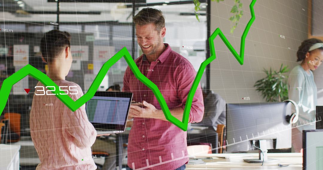 Business Colleagues Analyzing Rising Graph in Modern Office Space