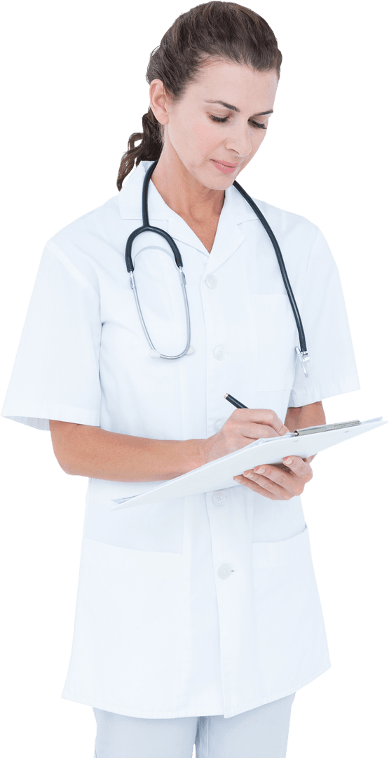 Transparent Background: Doctor Writing on Clipboard