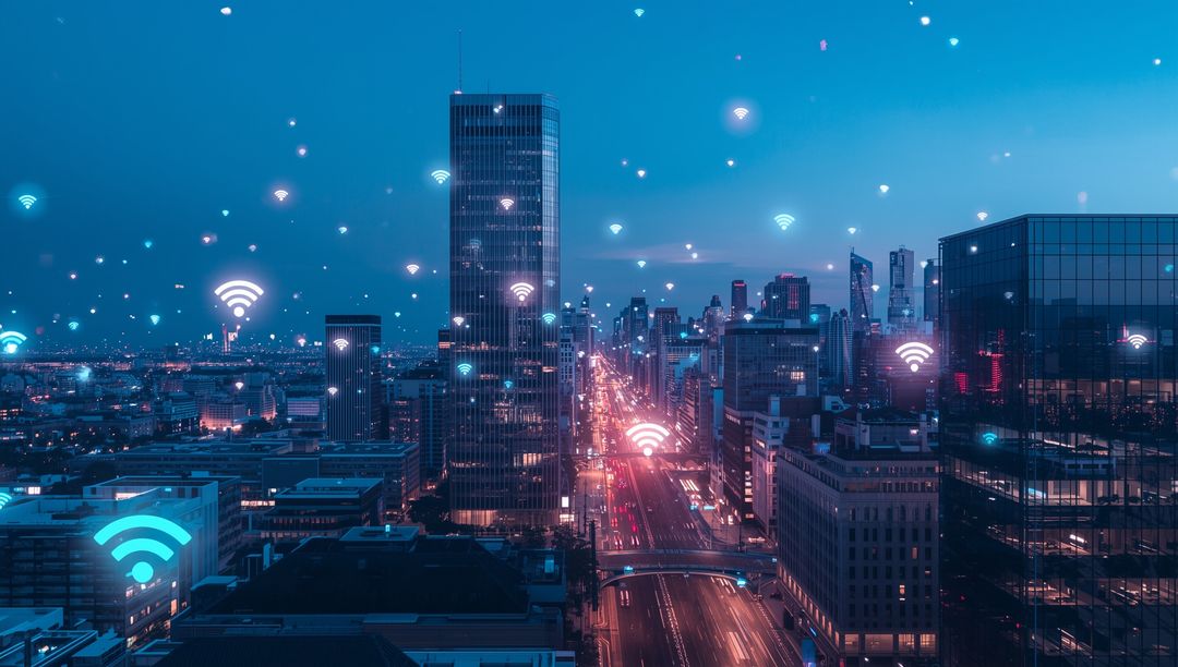 Smart City Technology and Connectivity at Dusk