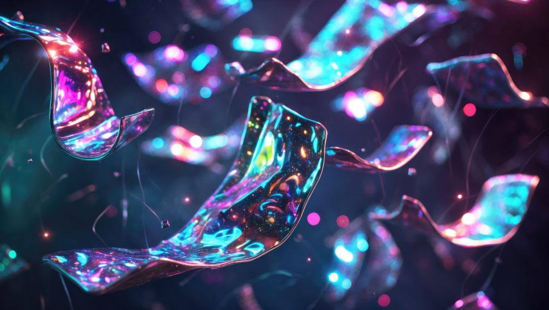 Floating Holographic Sheets with Neon Particles in Digital Space