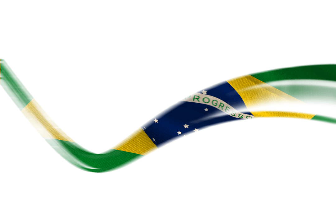 Transparent Brazilian Flag Wave Ribbon on Clear Background