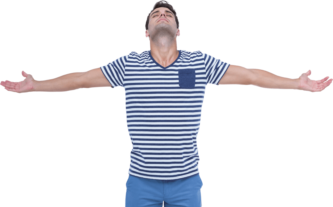 Young Man of Open Arms in Joy on Transparent Background
