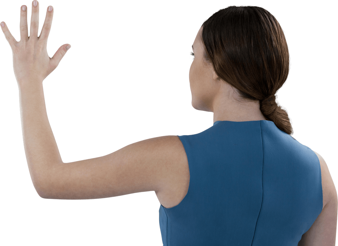 Transparent Rear View of Woman Gesturing in Smart Casual Attire