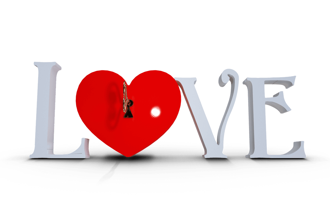 Love Text with Heart Symbol on Transparent Background