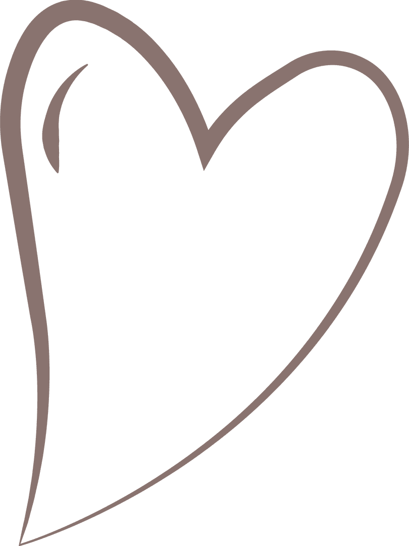 Brown Hand-Drawn Heart Outline on Transparent Background