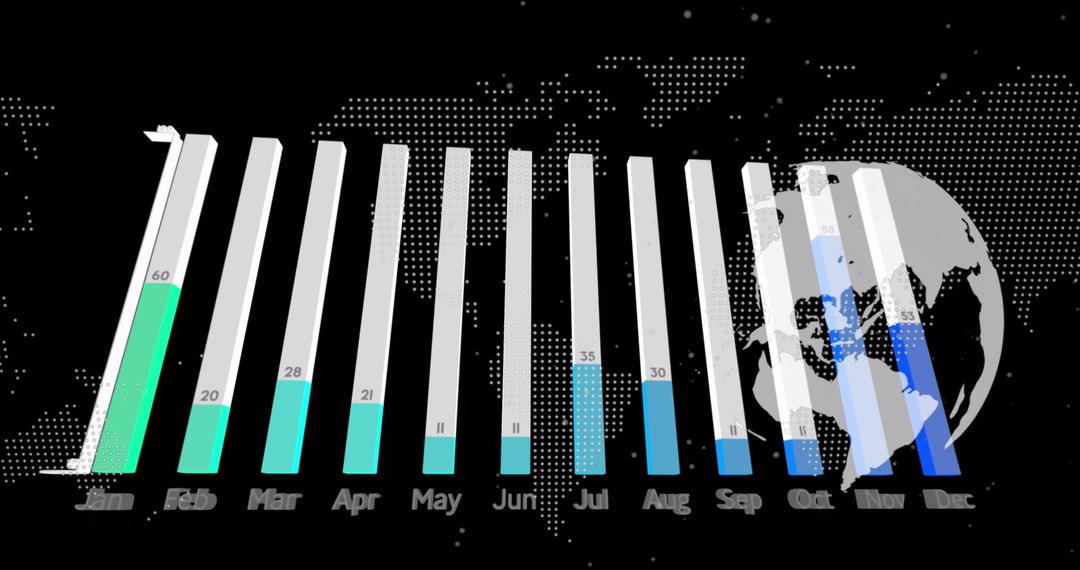 Global Data Processing Visualization Over Digital World Map