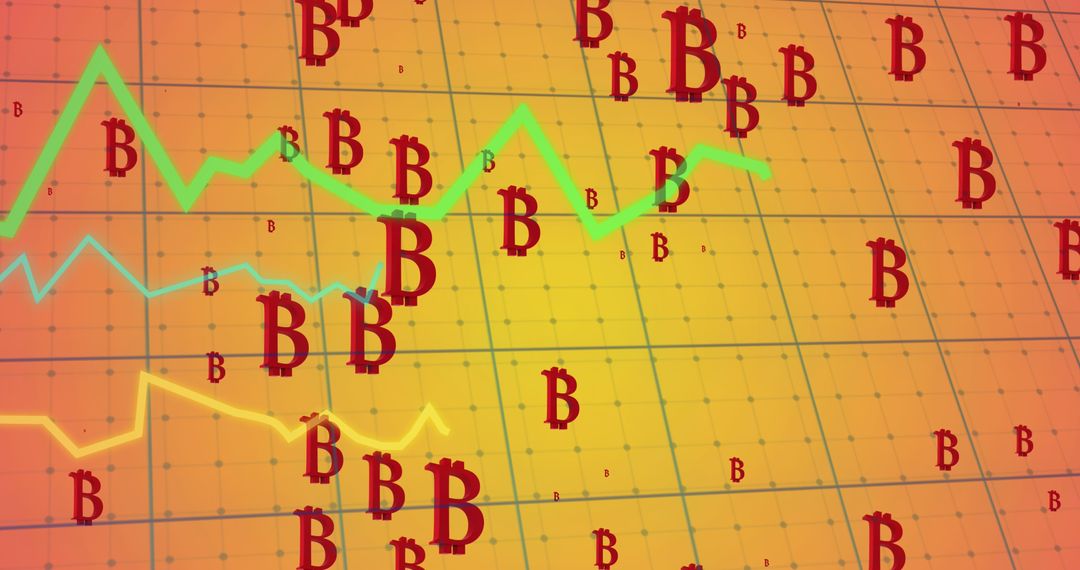 Abstract Bitcoin Price Trends with Data Grids in Orange Gradient