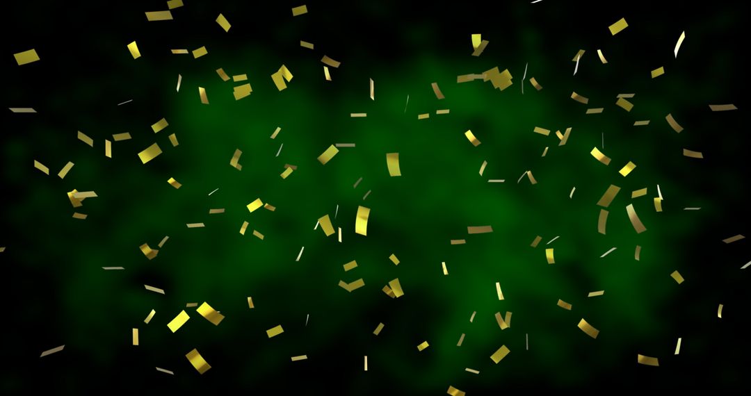 Golden Confetti Falling on Glowing Green Background Party