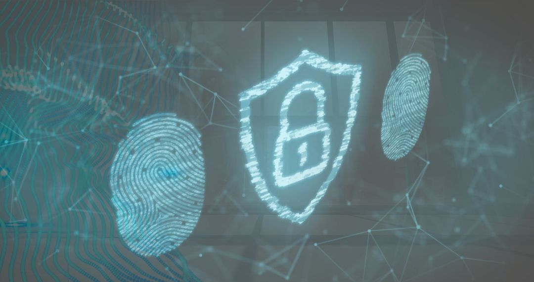 Digital Padlock and Fingerprints Data Security Concept
