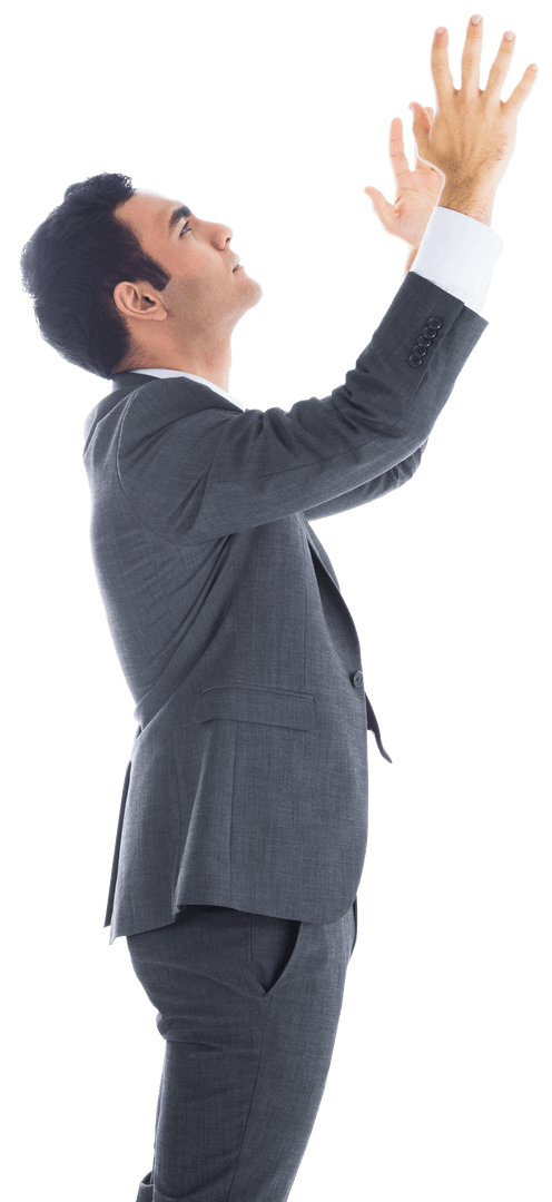 Asian Businessman Reaching Upwards Transparent Background
